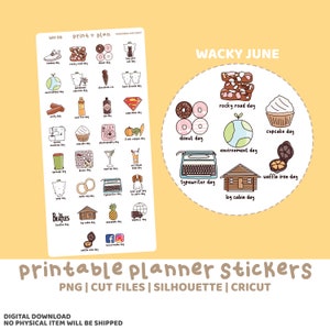 Wacky June Printable Stickers | Digital Planner Sticker Download | Cut Lines | Planner Sticker Printable | WH06