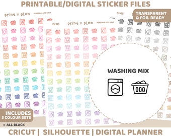 Washing Icon Printable Stickers | Digital Planner Sticker Download | Cut Lines | Planner Sticker Printable | DI05