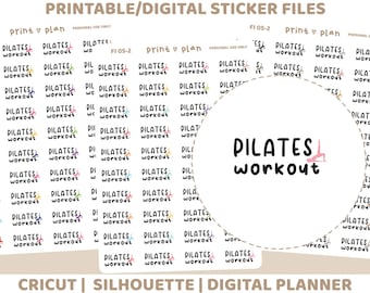 Pilates Workout Printable Stickers | Digital Planner Sticker Download | Cut Lines | Planner Sticker Printable | FI05-2