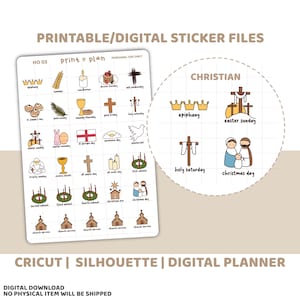 Christian Holiday Printable Stickers | Digital Planner Sticker Download | Cut Lines | Planner Sticker Printable | HO03