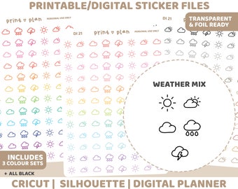 Weather Icon Printable Stickers | Digital Planner Sticker Download | Cut Lines | Planner Sticker Printable | DI21