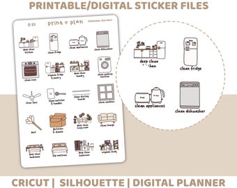 Spring Cleaning Printable Stickers | Digital Planner Sticker Download | Cut Lines | Planner Sticker Printable | D51