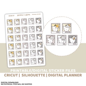 Cute Kawaii Weather, Printable Planner Stickers, Hobonichi Weeks, Cricut  and Silhouette Files, Bullet Journal Stickers