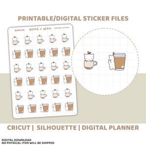 Coffee Printable Eche Character Stickers | Digital Planner Sticker Download | Cut Lines | Planner Sticker Printable | ECHE30