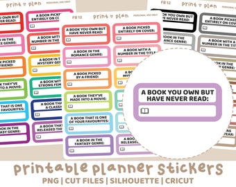 Book Challenge Box Printable Stickers | Digital Planner Sticker Download | Cut Lines | Planner Sticker Printable | FB12