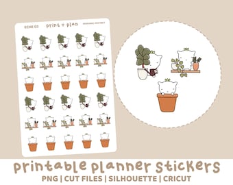 Plants Eche Character Stickers | Printable | Planner Stickers | Cut Lines | Planner Sticker Printable | ECHE03