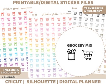 Grocery Icon Printable Stickers | Digital Planner Sticker Download | Cut Lines | Planner Sticker Printable | DI06