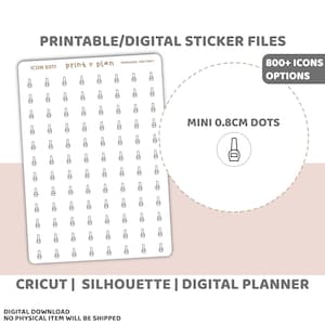 Mini-icônes personnalisées à pois autocollants imprimables | Sticker agenda numérique à télécharger | Lignes de coupe | Sticker agenda imprimable | ICNE S000