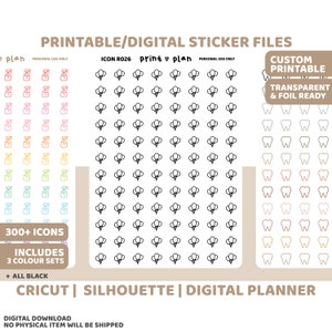 Custom Mini Outline Icon Printable Stickers | Digital Planner Sticker Download | Cut Lines | Planner Sticker Printable | ICON R000