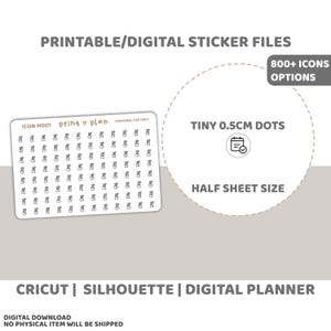 Demi-feuille d'icônes personnalisées à petits points autocollants imprimables | Sticker agenda numérique à télécharger | Lignes de coupe | Sticker agenda imprimable | ICNE M000-H