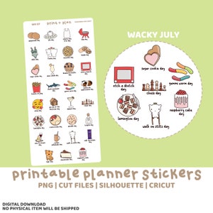 Wacky July Printable Stickers | Digital Planner Sticker Download | Cut Lines | Planner Sticker Printable | WH07