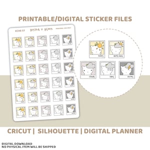 Stickers météo Eche imprimables | Sticker agenda numérique à télécharger | Lignes de coupe | Sticker agenda imprimable | ECHE57