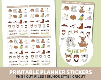 Aussie Animals Stickers | Printable | Planner Stickers | Cut Lines | Planner Sticker Printable | D20