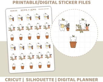 Plants Printable Eche Character Stickers | Digital Planner Sticker Download | Cut Lines | Planner Sticker Printable | ECHE03