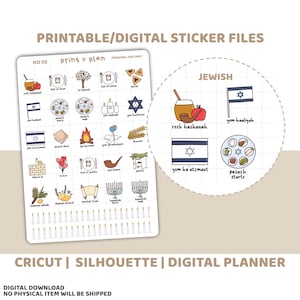 Jewish Holidays Printable Stickers | Digital Planner Sticker Download | Cut Lines | Planner Sticker Printable | HO02