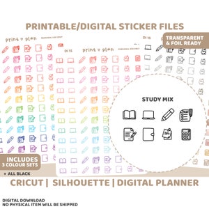 Study Icon Printable Stickers | Digital Planner Sticker Download | Cut Lines | Planner Sticker Printable | DI15