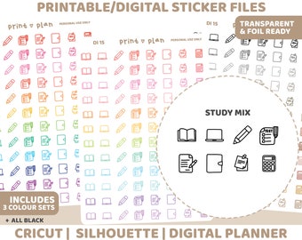 Study Icon Printable Stickers | Digital Planner Sticker Download | Cut Lines | Planner Sticker Printable | DI15