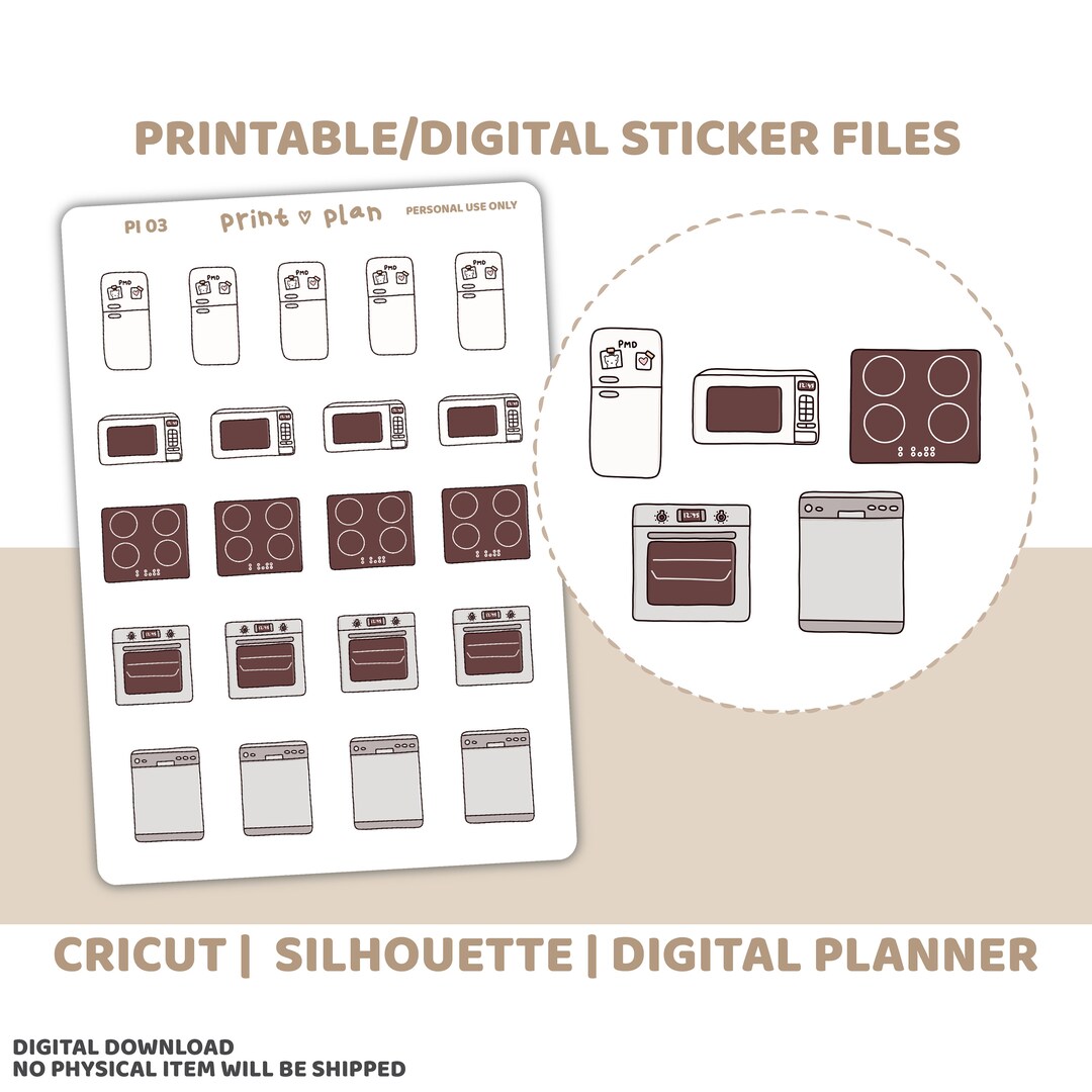 Kitchen Appliances Printable Stickers Digital Planner Sticker Download