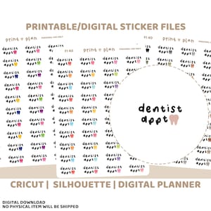 Naklejki do wydrukowania na wizytę u dentysty | Naklejki do cyfrowego planera do pobrania | Linie cięcia | Naklejki do planera do wydrukowania | FI40