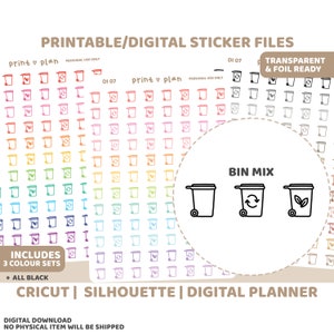 Bin Symbol Printable Aufkleber | Digitaler Planer Sticker Download | Schnittlinien | Planner Sticker Printable | DI07
