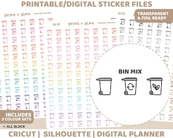 Bin Icon Printable Stickers | Digital Planner Sticker Download | Cut Lines | Planner Sticker Printable | DI07