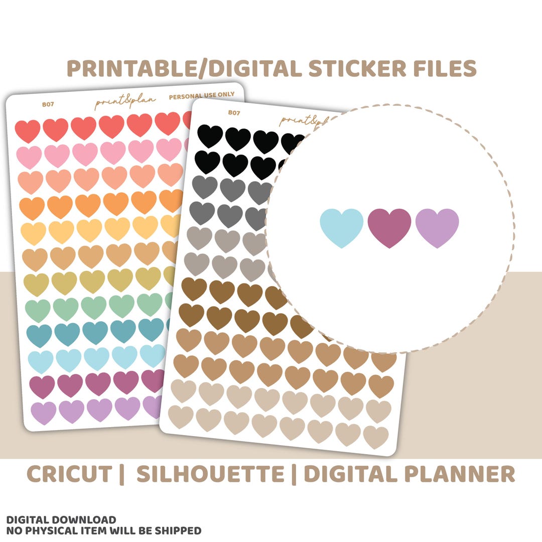 Mini Hearts Planner Stickers Printable | Digital Download | Cut Lines ...