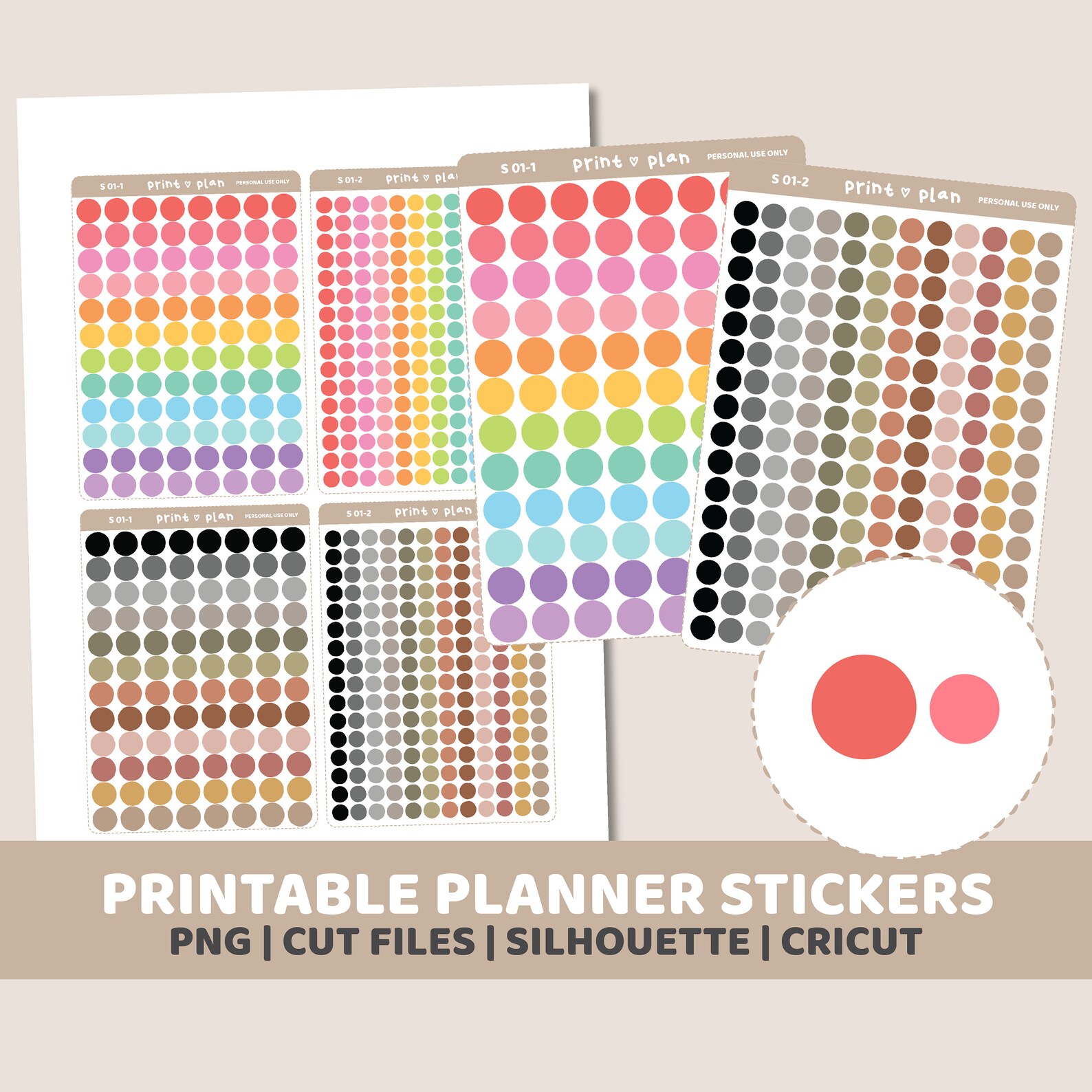Dot Stickers Printable Planner Stickers Cut Lines | Etsy