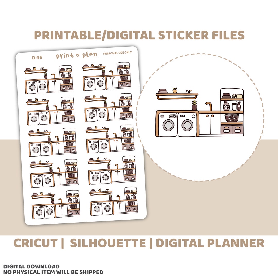 Laundry Printable Stickers Digital Planner Sticker Download Cut Lines ...