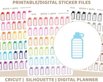 Hydrate Bottles Printable Stickers | Digital Planner Sticker Download | Cut Lines | Planner Sticker Printable | FS09