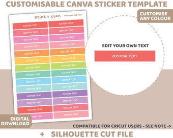 Custom Header Customisable Canva Sticker Template & Silhouette Cut File | Digital Download | Planner Sticker Printable | C04