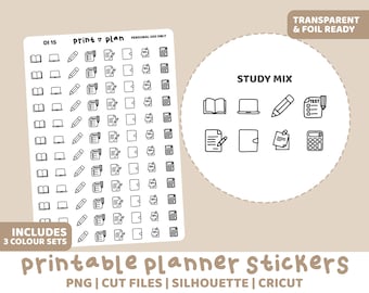 Study Doodle Icon Stickers | Printable | Foil Ready Printable | Planner Stickers | Cut Lines | Planner Sticker Printable | DI15