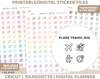 Plane Travel Icon Printable Stickers | Digital Planner Sticker Download | Cut Lines | Planner Sticker Printable | DI31