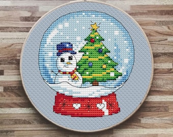 Snowman, christmas snow globe, cross stitch pattern PDF