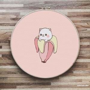 Cat with banana cross stitch pattern banana cat cross stitch anime cross stitch kawaii cat cross stitch