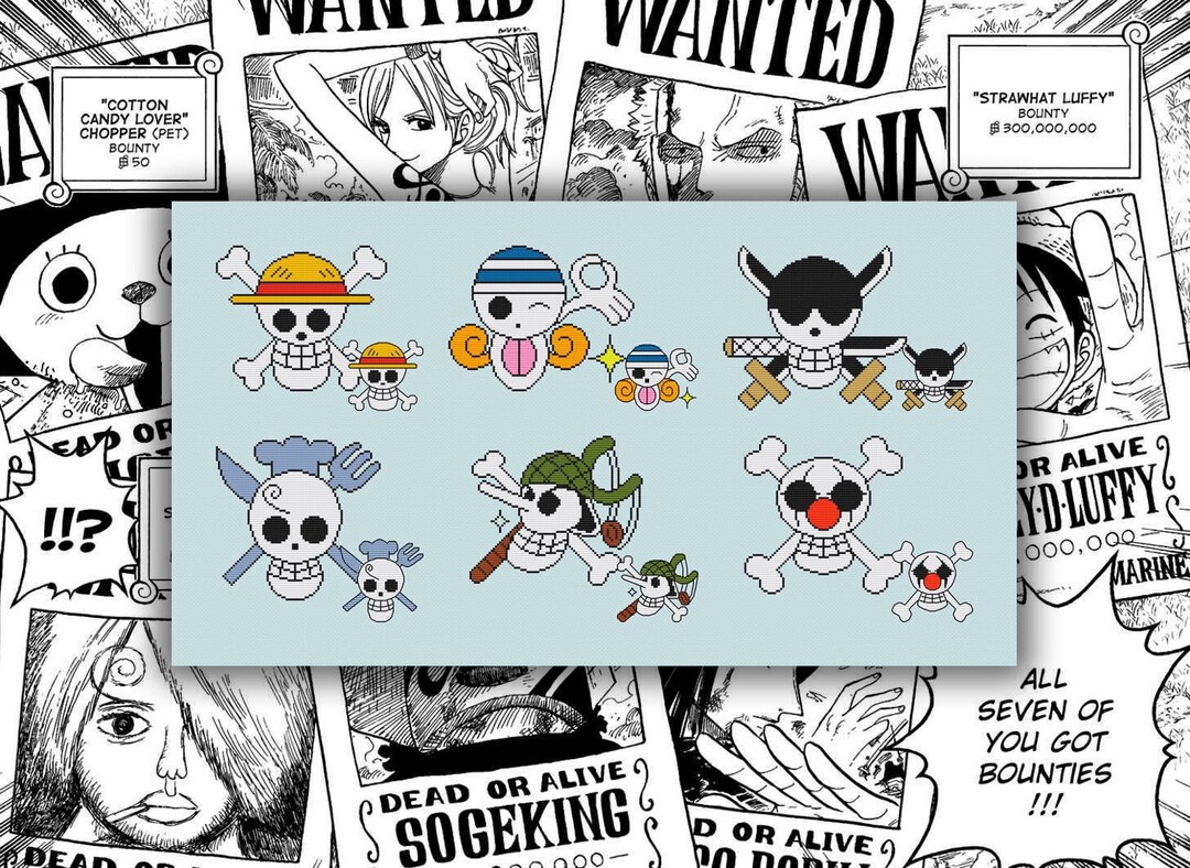 The Straw Hat Pirates Stickers, Logo, Buggy the Star Clown Logo, One Piece, Cross Stitch Pattern