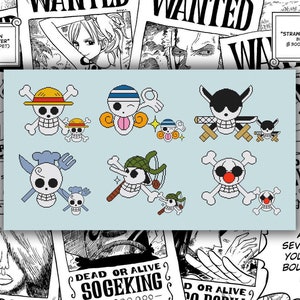 The Straw Hat Pirates stickers, logo, Buggy the Star Clown logo, One Piece, Cross stitch pattern PDF \ SAGA image 1