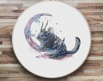 Chinchilla, Moon, Fantasy Animal, cross stitch pattern PDF