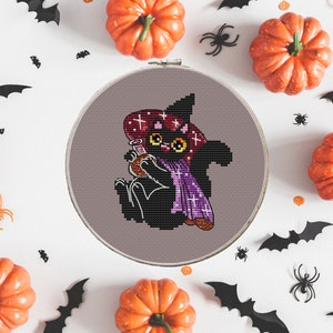 Halloween, Alchemist cat, Cat In The Magical Hat, Cross stitch pattern PDF