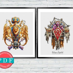 Set World of Warcraft, Crest of the Alliance, Crest of the Horde, Cross stitch pattern PDF