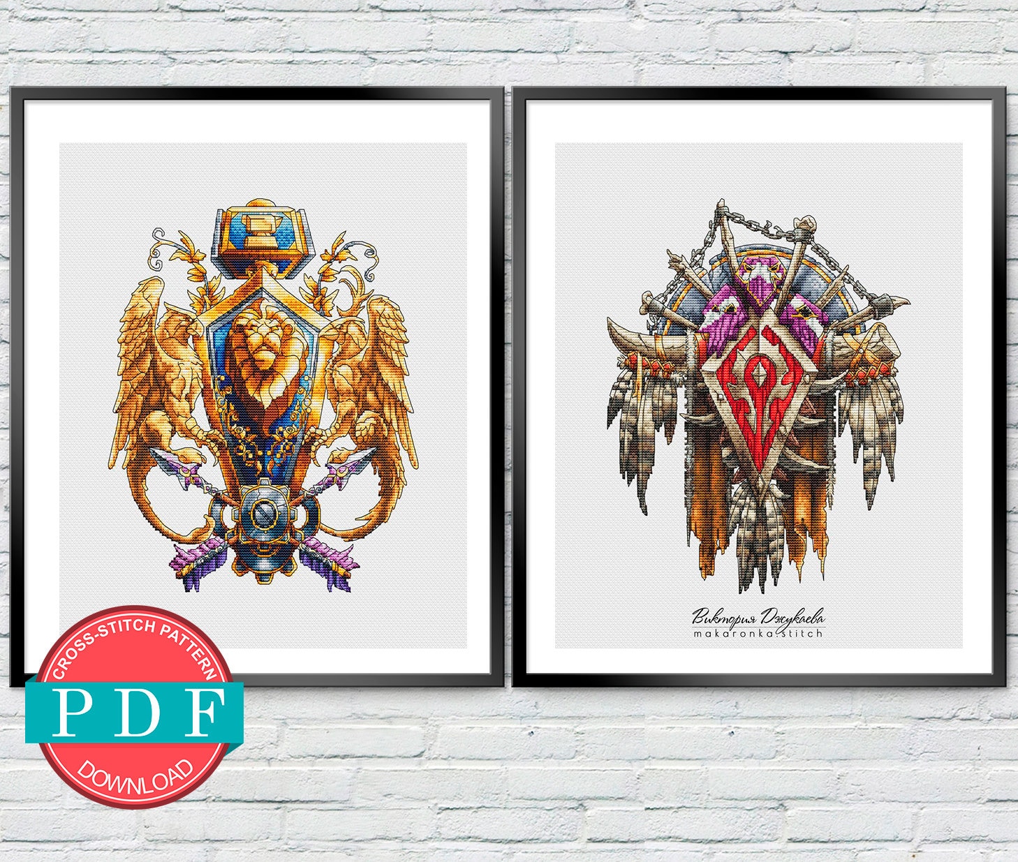 Set World of Warcraft, Crest of the Alliance, Crest of the Horde, Cross stitch pattern PDF