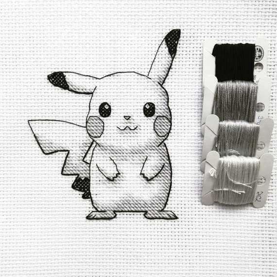 Pikachu Cross Stitch Pattern Dmc Pokemon Black And White Instant Pdf Digital Download