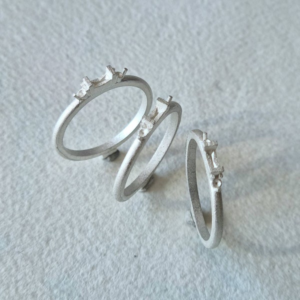 4x2mm Baguette and 2mm Round trilogy cast sterling silver or 9ct gold ring blank