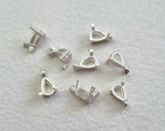 Oro blanco de 9 quilates, 6x4 mm, engaste de piedra fundida con forma de pera y 3 garras * En stock, listo para enviar