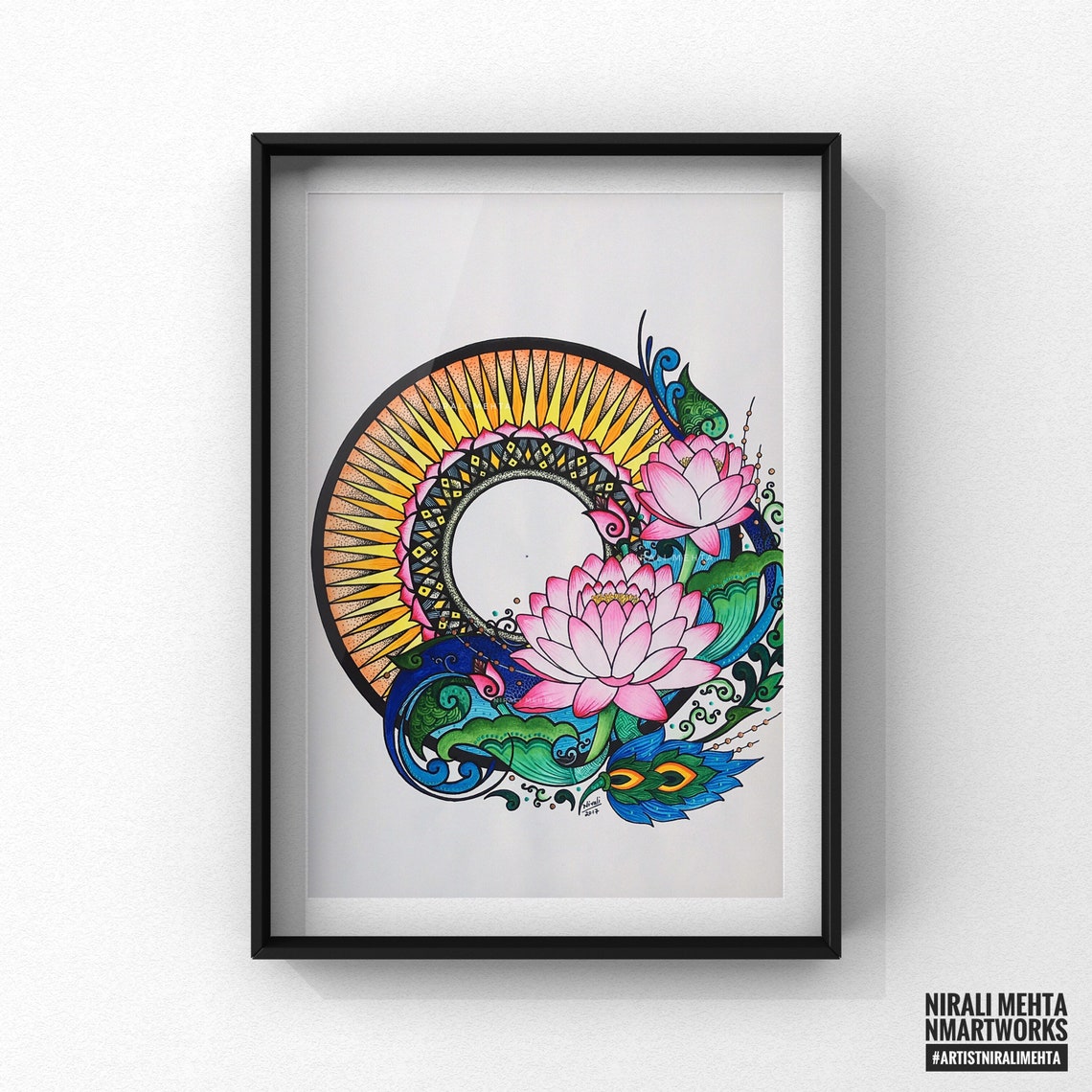 Original Lotus Painting Colourful Floral Wall Art Decor Hand Etsy