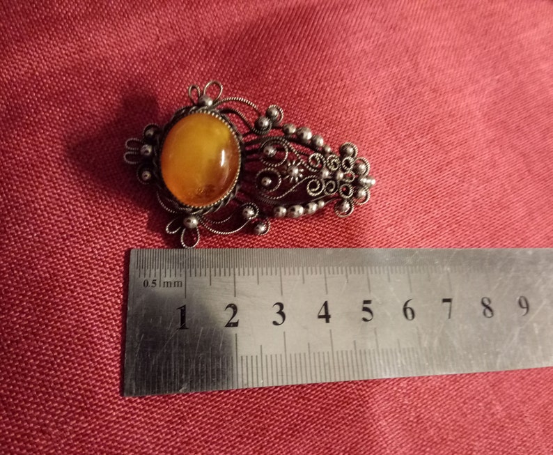 Broosh Amber Cupronickel Jewelry Filigree
