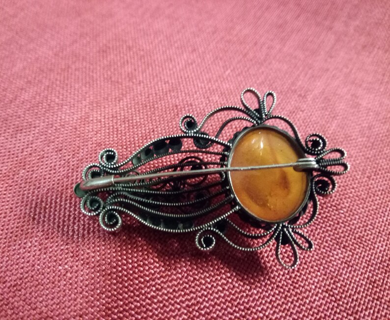 Broosh Amber Cupronickel Jewelry Filigree