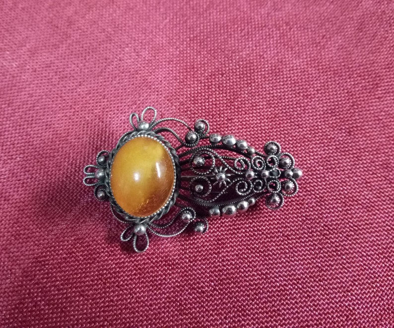 Broosh Amber Cupronickel Jewelry Filigree