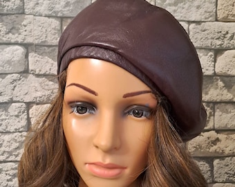 Beret Bardo Leather Woman Size 57,58 D27,5 cm