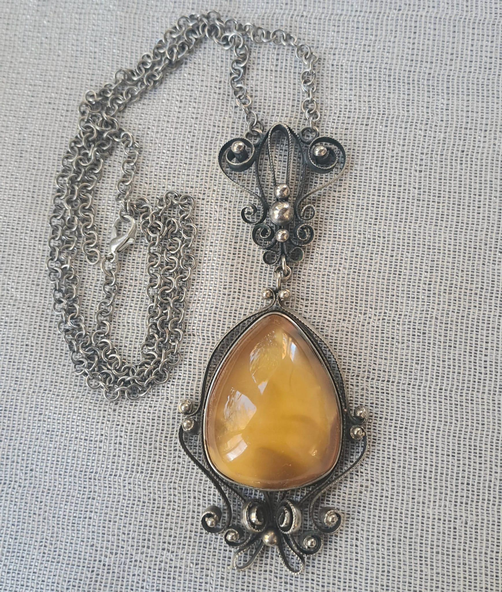 Vintage Amber Pendant Filigree Author's Jewelry Cupronickel Vintage Amber Pendant Filigree Author's Jewelry Cupronickel