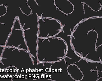 Aquarel prikkeldraad alfabet clipart lettertype illustraties PNG handgetekende